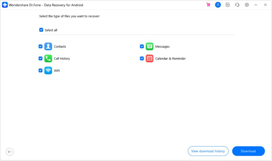 select the data type you wan to recover from icloud