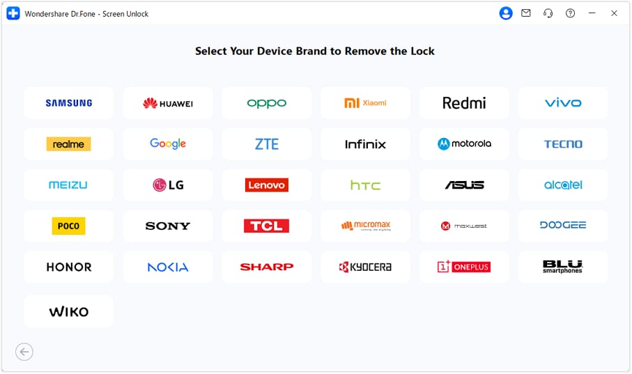 select phone model to unlock